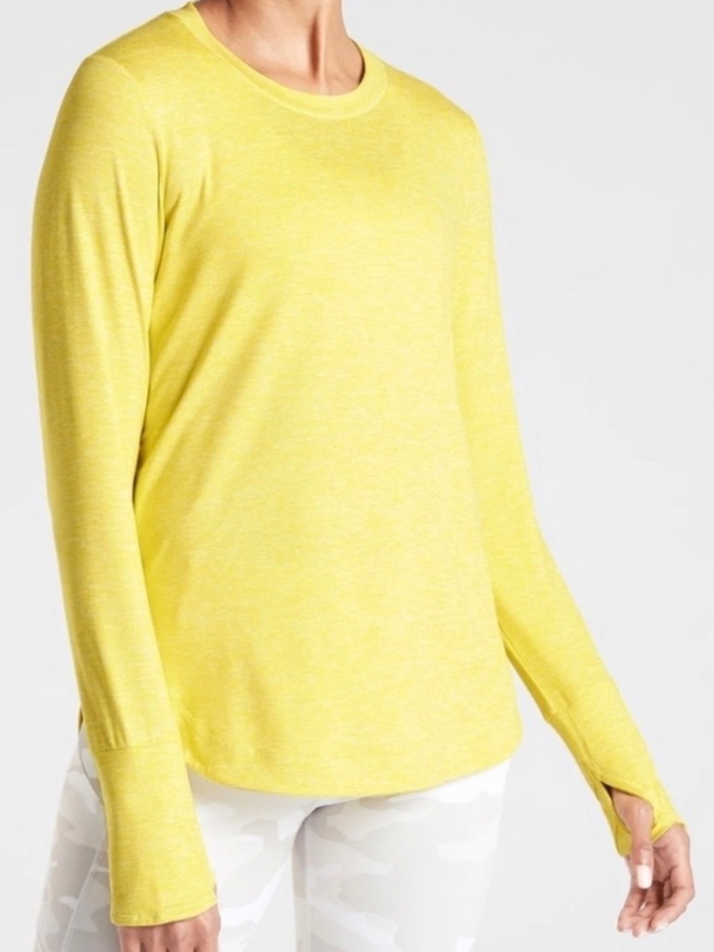 Athleta Uptempo Top Long Sleeve Thumbhole Performance Shirt Sulphur Yellow S